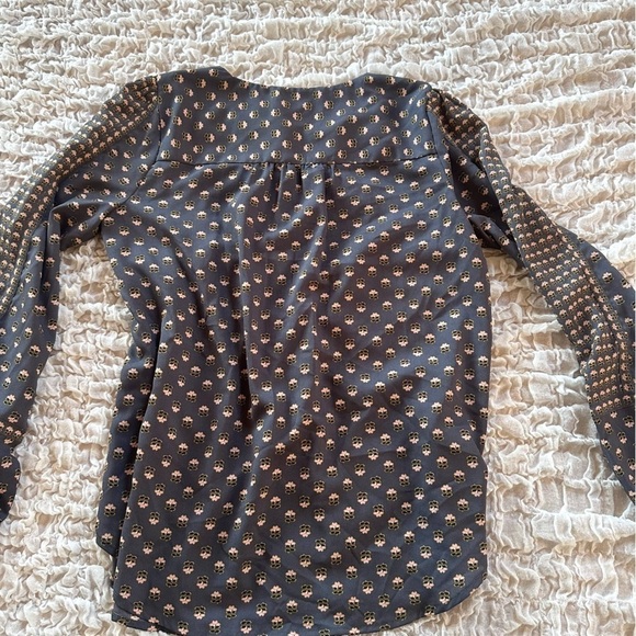 LOFT Boho Floral Peasant Blouse Gray Pink Long Sleeve Top Small - Picture 8 of 8
